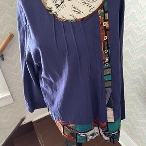 Gracia Purple and Multicolor Button-Detail Blouse